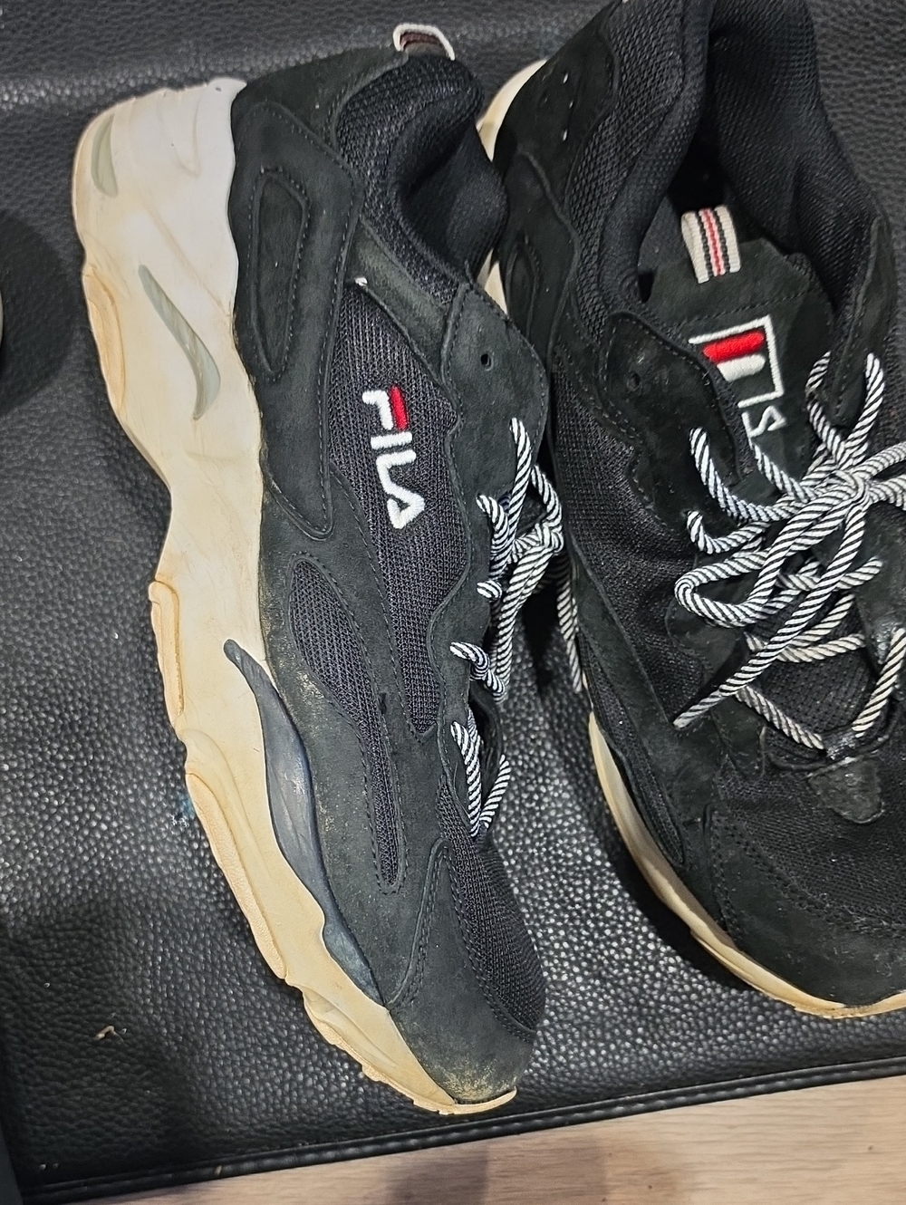 FILA Men's Black Suede and Mesh Sneakers with Cream Sole